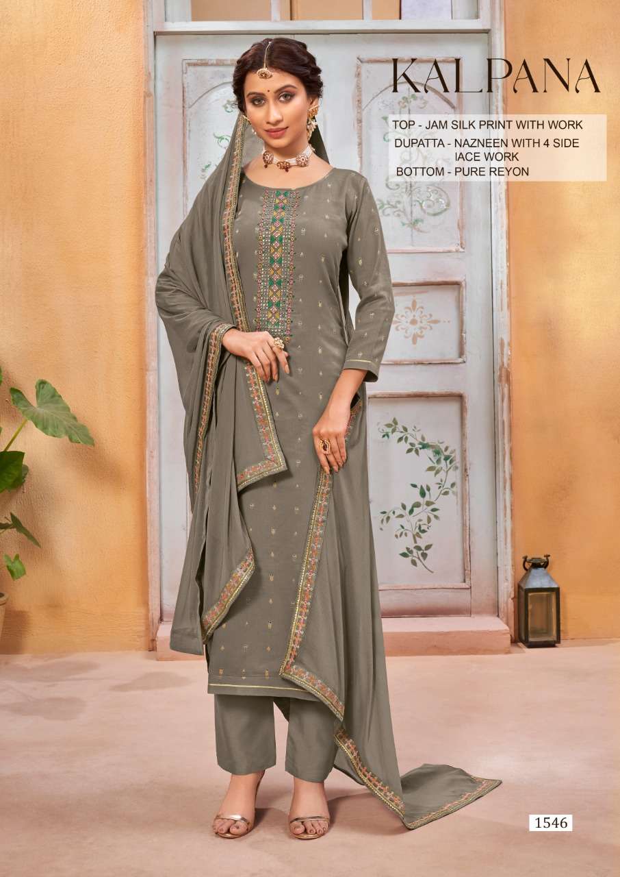 triple aaa kalpana 1541-1546 series jam silk print with work designer salwar suits wholesaler surat