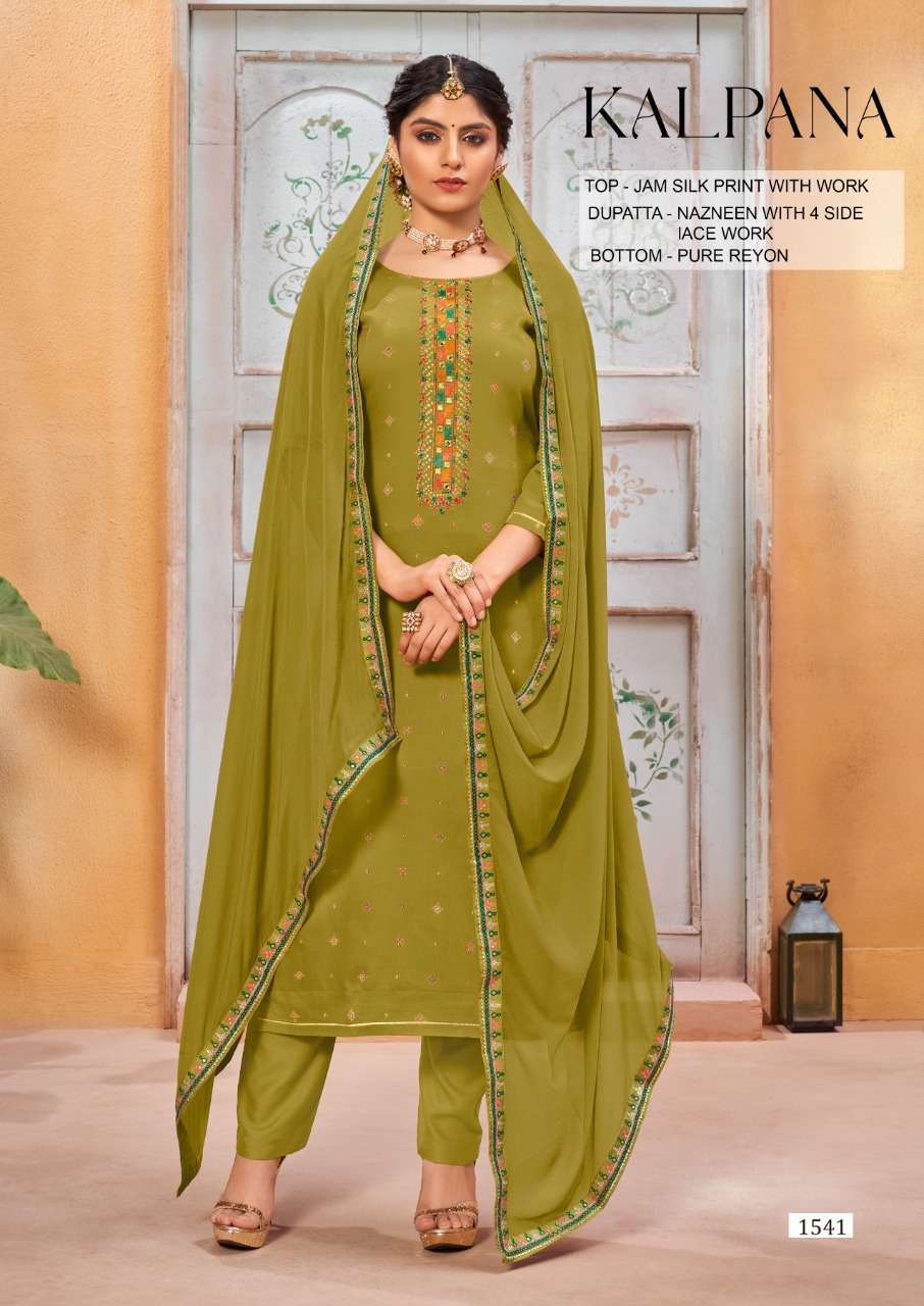triple aaa kalpana 1541-1546 series jam silk print with work designer salwar suits wholesaler surat