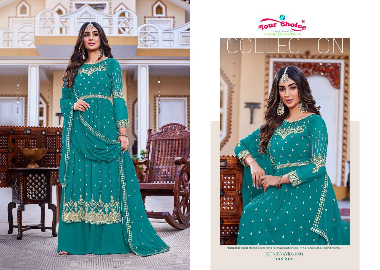 your choice iconic nayra 1001-1006 series blooming georgette designer party wear salwar suits manufacturer surat 