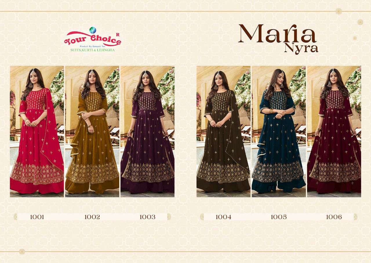your choice maria nyra 1001-1006 series exclusive designer party wear salwar suits online dealer surat 
