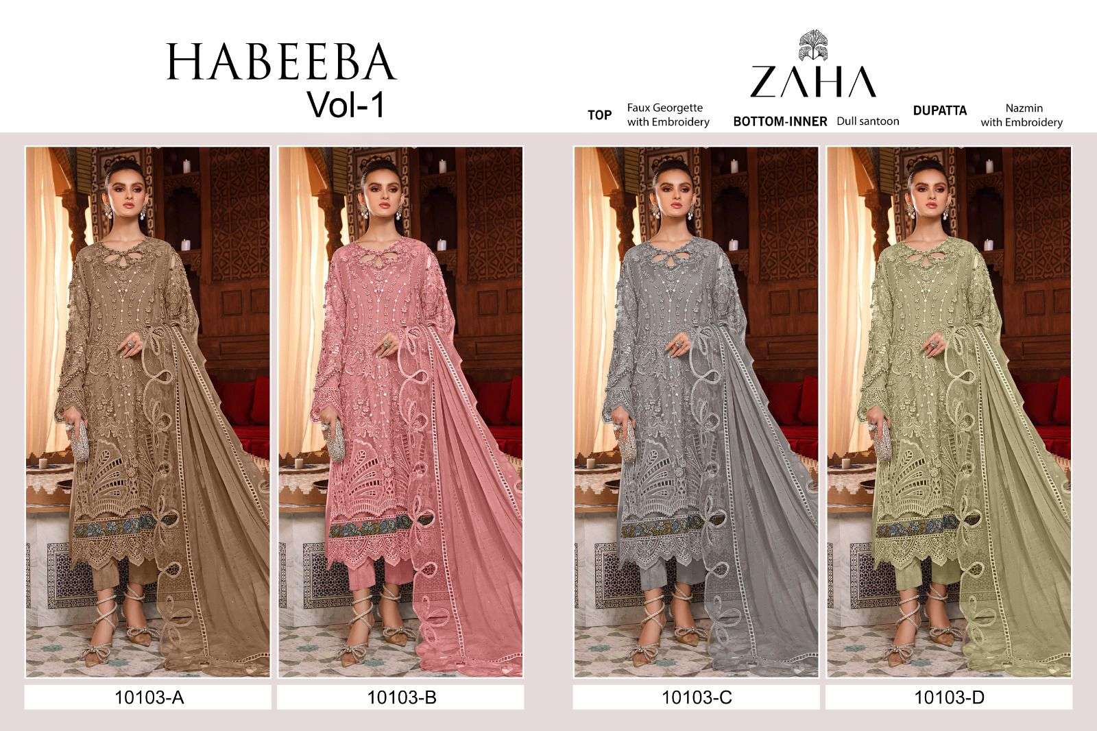 zaha habeeba vol 1 10103 series pakistani salwar suits online supplier surat 