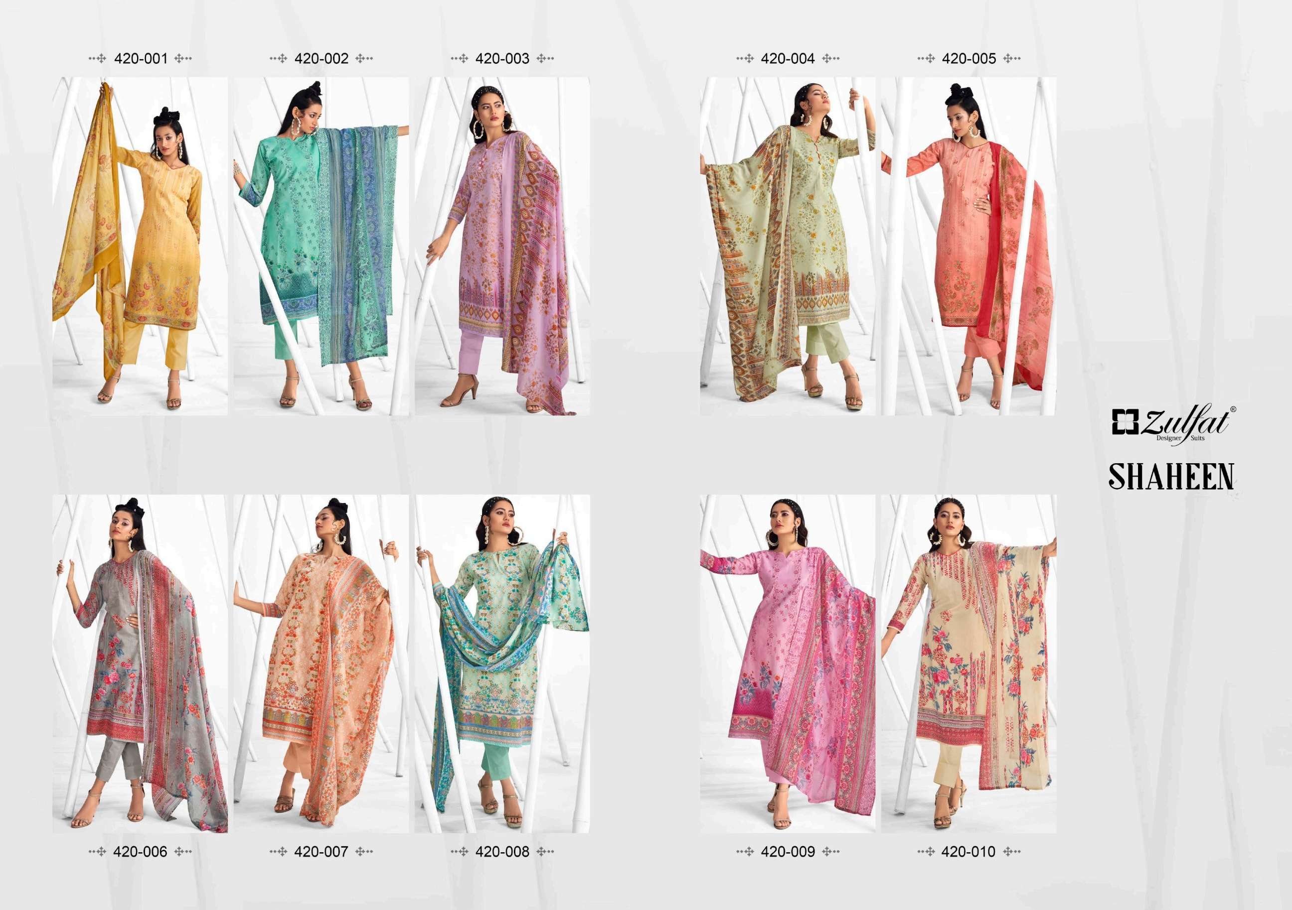 zulfat designer suits shaheen unstich designer salwar kameez catalogue manufacturer surat 