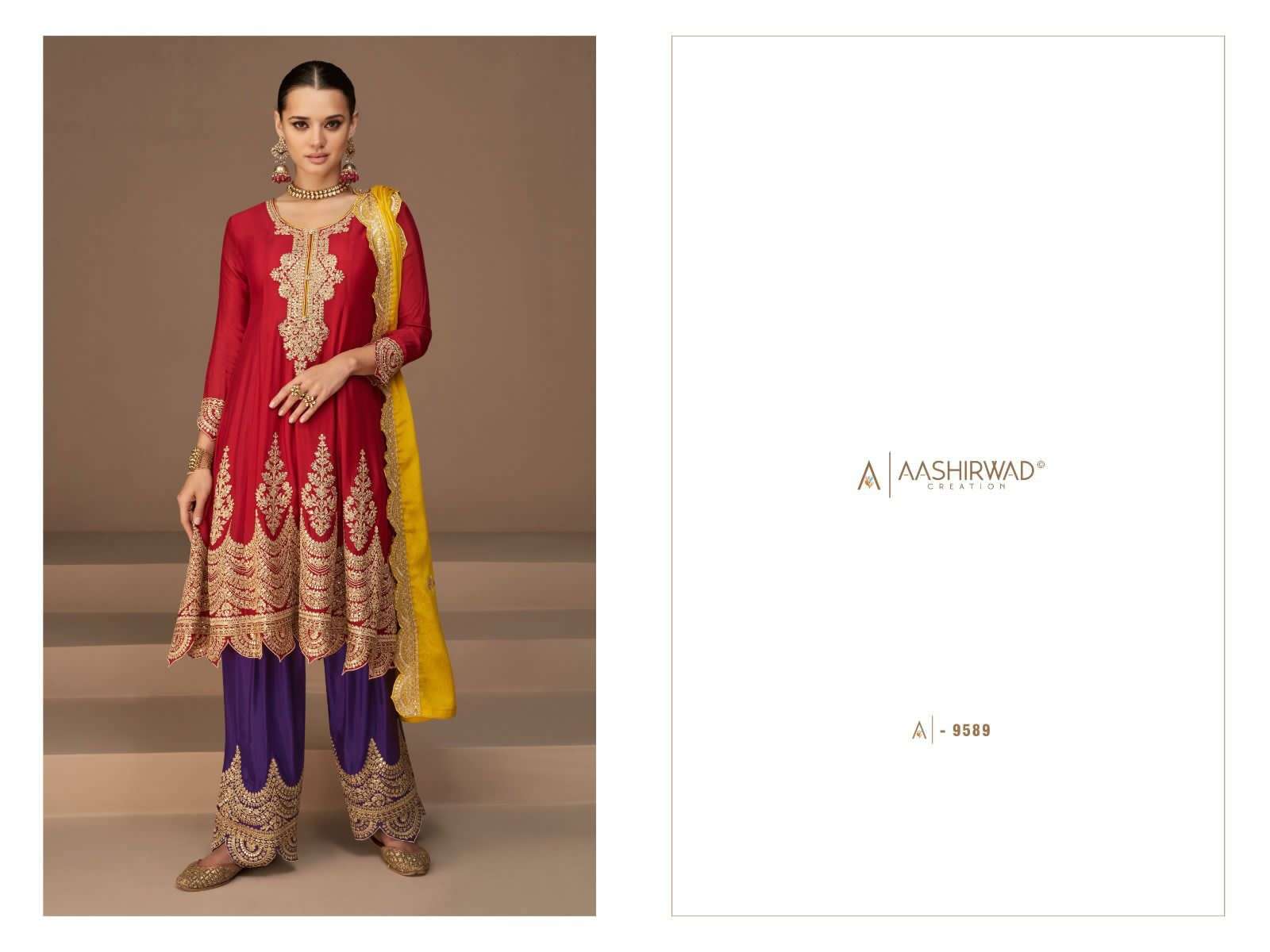 aashirwad creation heena 9587-9591 series premium chinon silk fancy salwar kameez surat