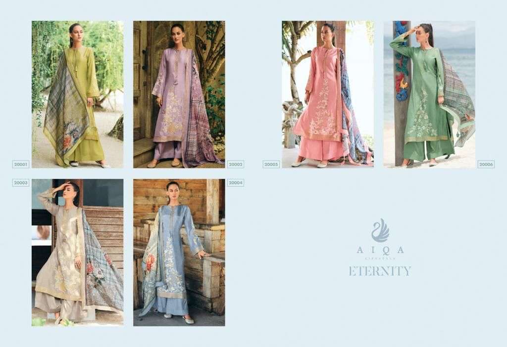aiqa lifestyle eternity 20001-20006 series stylish top bottom and dupatta catalogue manufacturer surat 