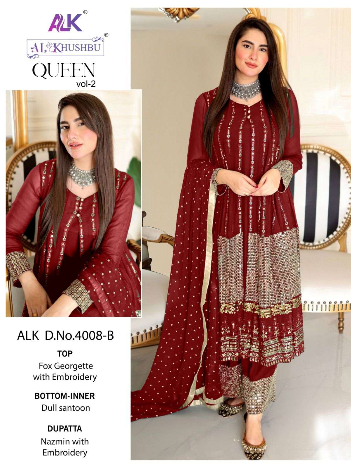 al khushbu queen vol-2 4008 series stylish designer pakistani salwar suits new catalogue surat