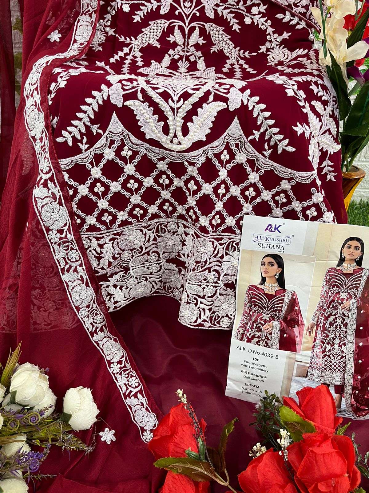 al khushbu suhana vol-1 4039 colours georgette embroidered salwar kameez wholesale price 