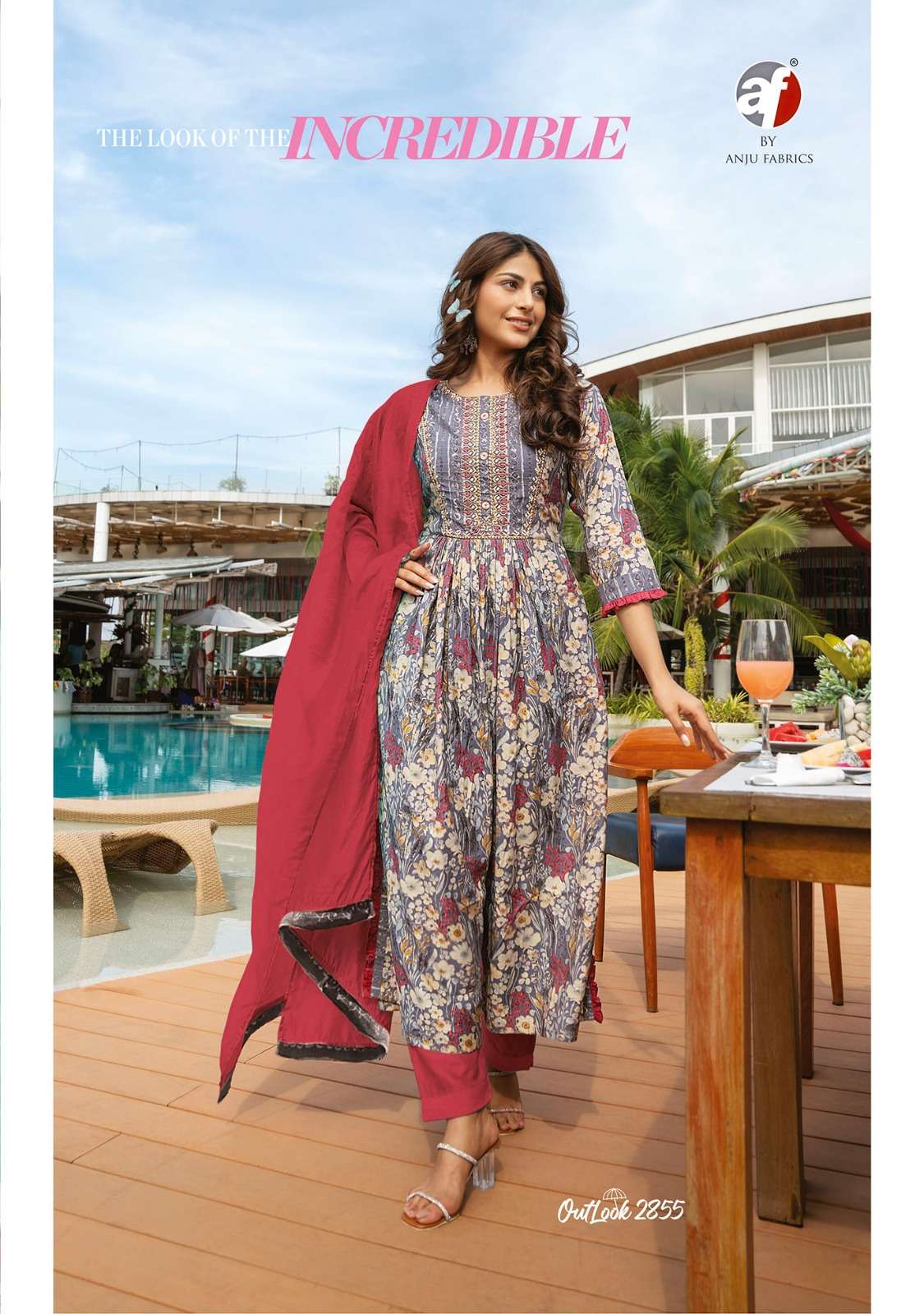 anju fabrics outlook 2851-2856 series stylish look designer kurtis catalogue manufacturer surat 