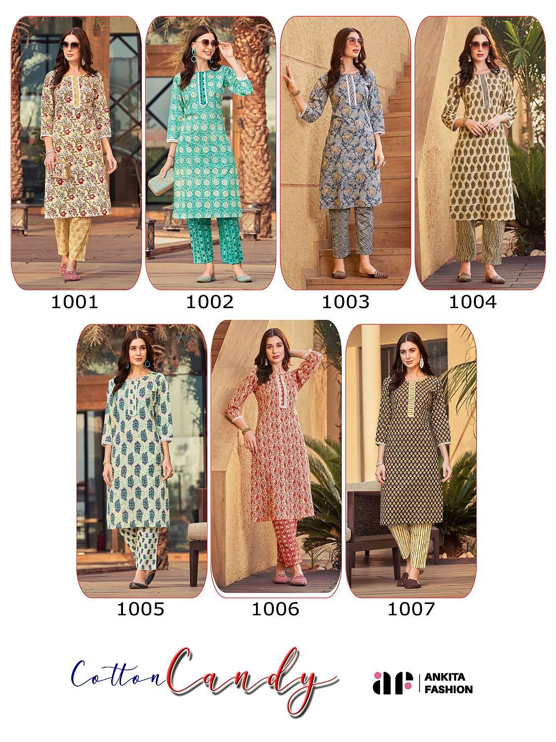 ankita fashion cotton candy 1001-1007 series summer special fancy kurti with bottom latest catalogue surat 