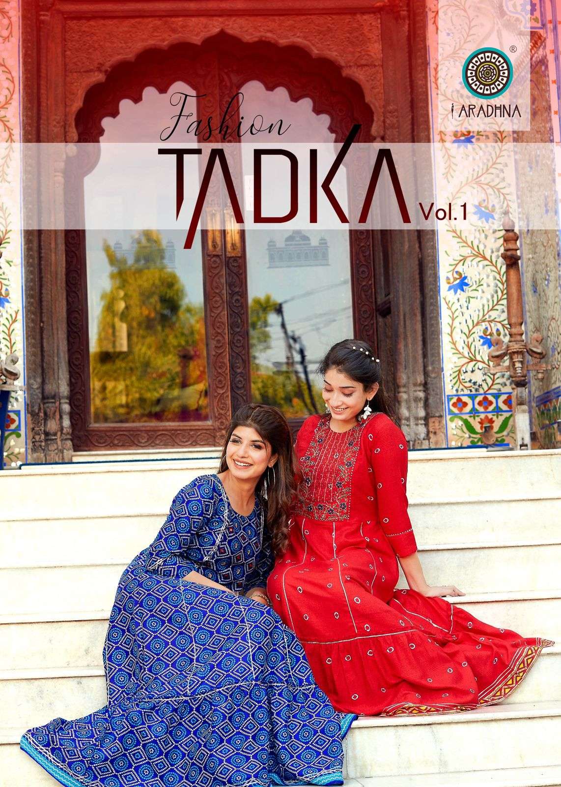 aradhna fashion tadka vol-1 1001-1010 series shibori rayon print with embroidery work designer kurtis latest catalogue surat