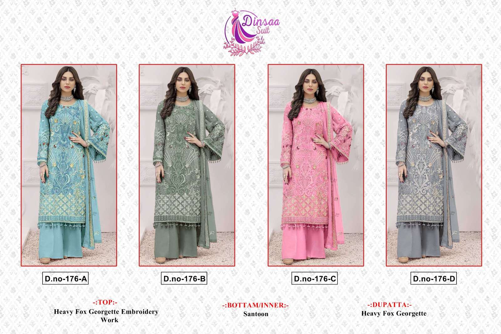 dinsaa suit 176 series faux georgette designer pakistani salwar suits collection surat 
