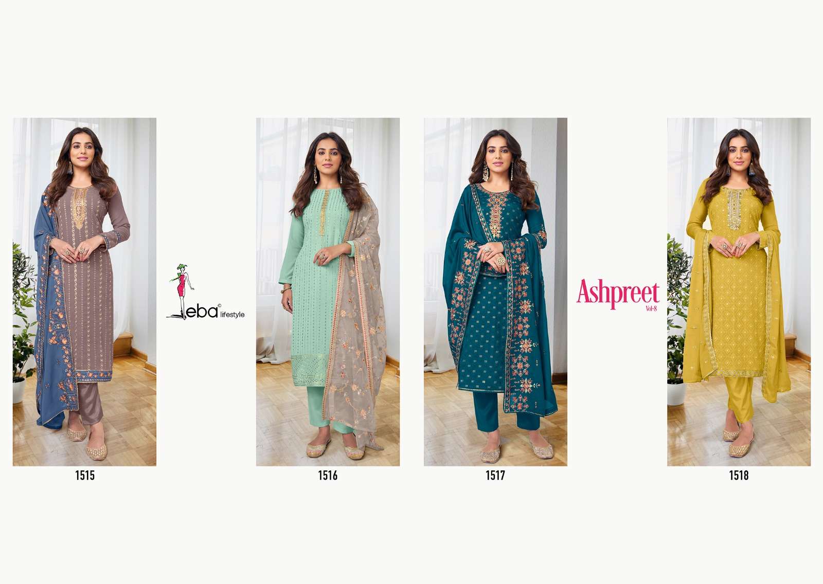 eba lifestyle ashpreet vol-8 1515-1518 series indian designer salwar suits catalogue wholesale price surat 