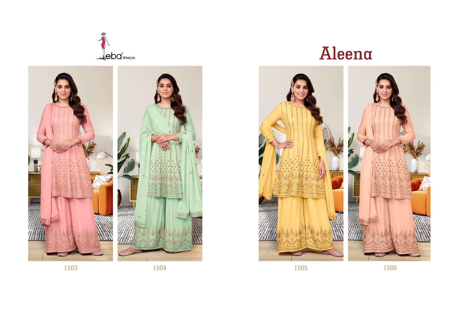 eba lifestyle by aleena 1503-1506 series heavy chinnon designer salwar kameez wholesale price surat 