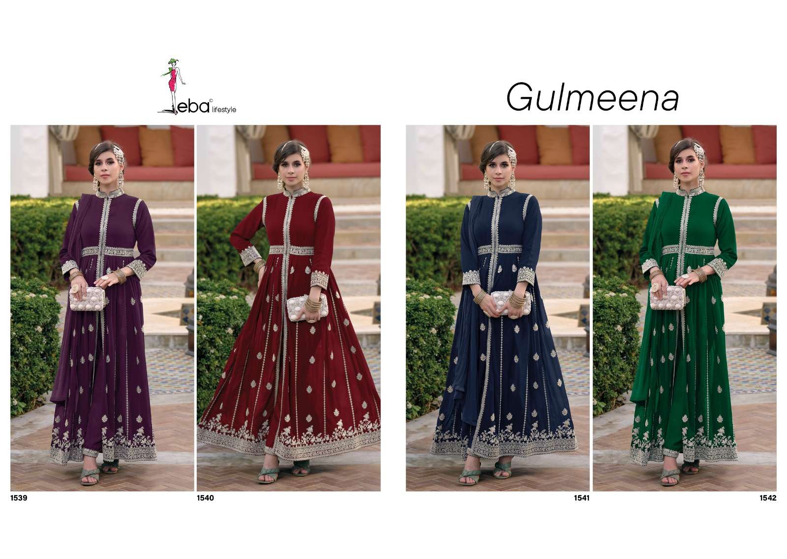 eba lifestyle gulmeena 1539-1542 series stylish designer top bottom with dupatta catalogue exporter surat