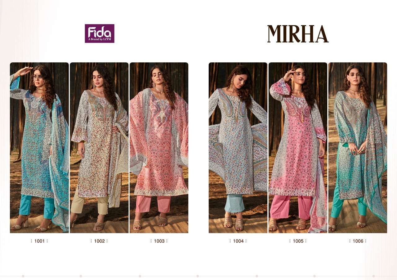 fida mirha 1001-1006 series trendy designer salwar kameez catalogue exporter surat 
