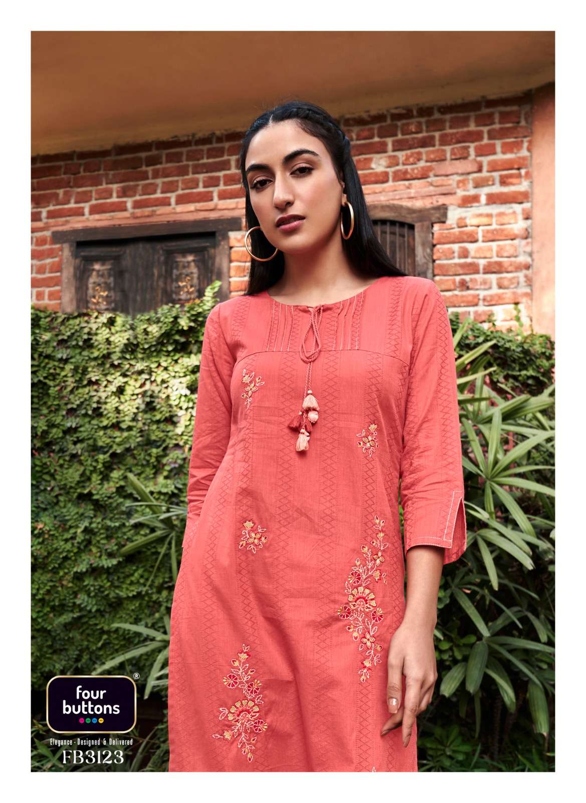 four buttons by tarz fb3121-fb3126 series cotton stich dobby designer kurti collection best rate surat 