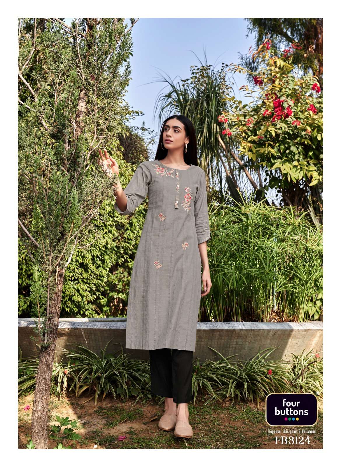 four buttons by tarz fb3121-fb3126 series cotton stich dobby designer kurti collection best rate surat 