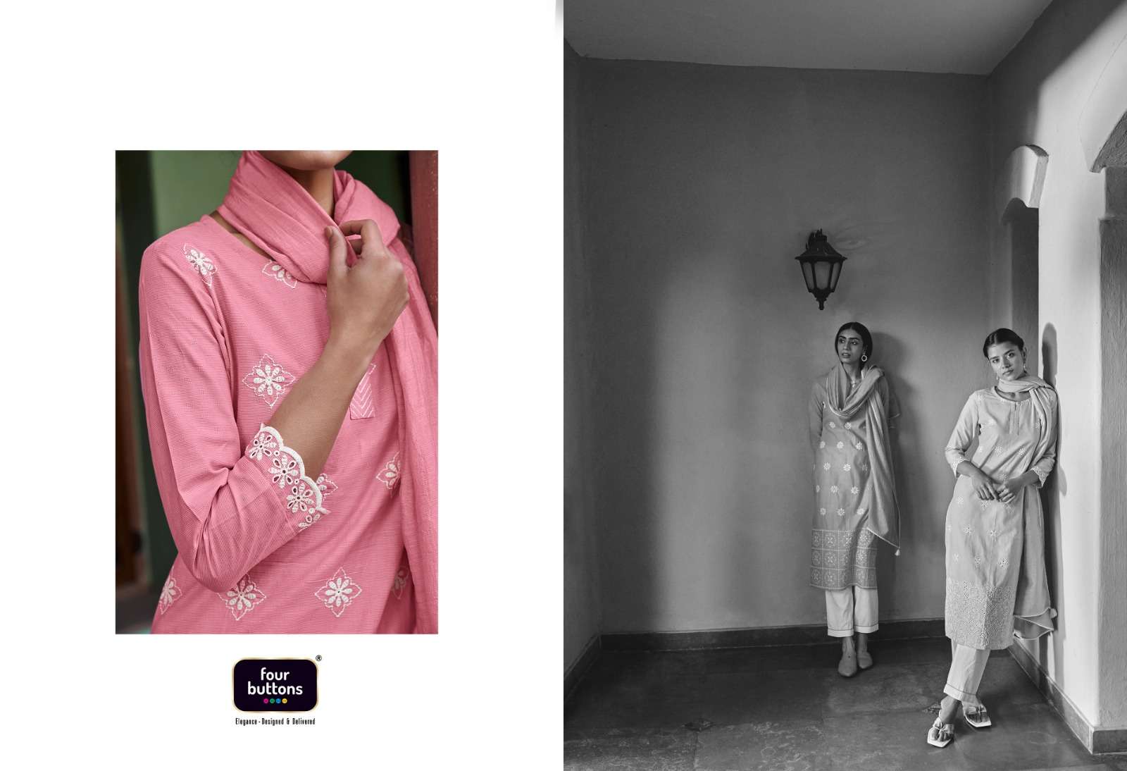 four buttons inara 3181-3186 series trendy designer kurtis catalogue online supplier surat 