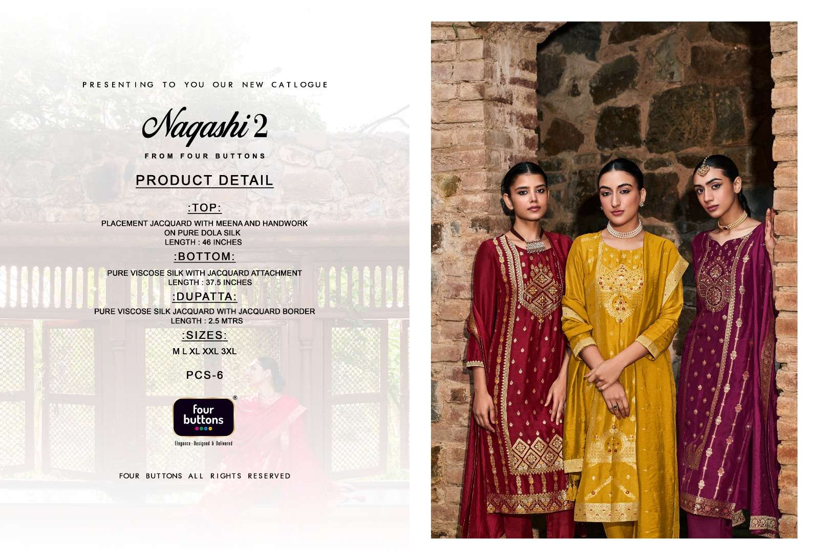 four buttons naqashi vol-2 3171-3176 series exclusive designer top and bottom dupatta new catalogue dealer surat