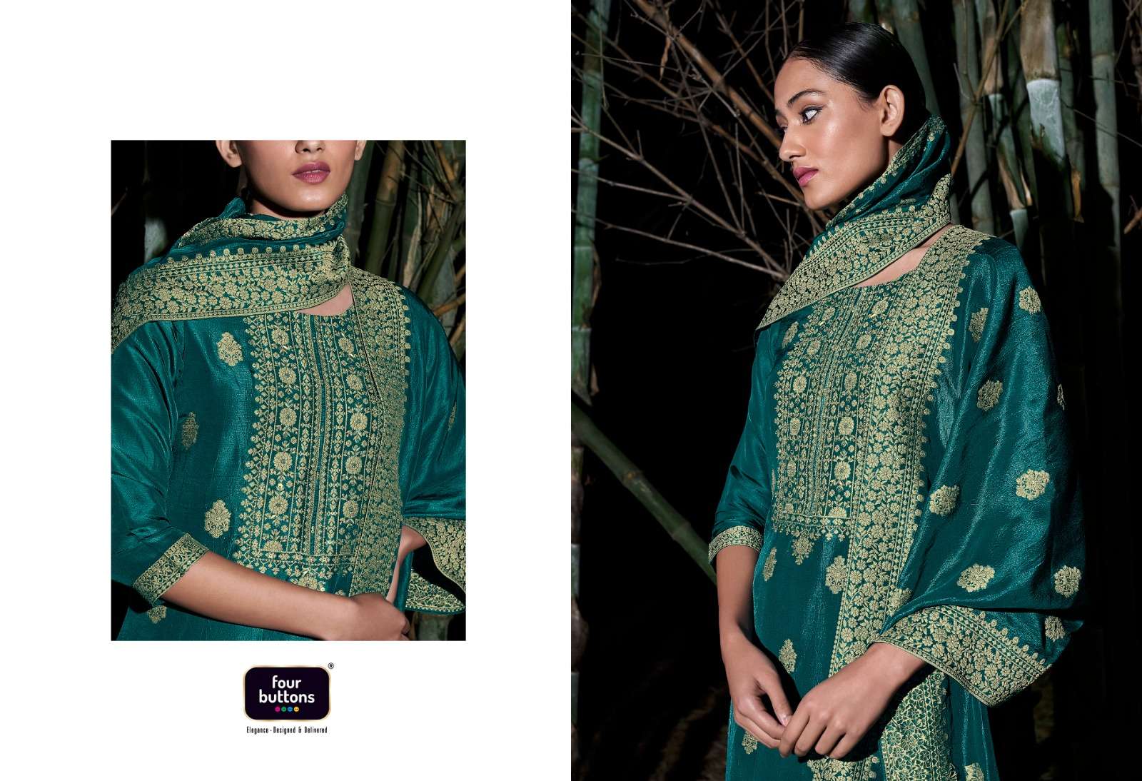 four buttons seher 3061-3065 series exclusive designer top bottom and dupatta latest collection surat 