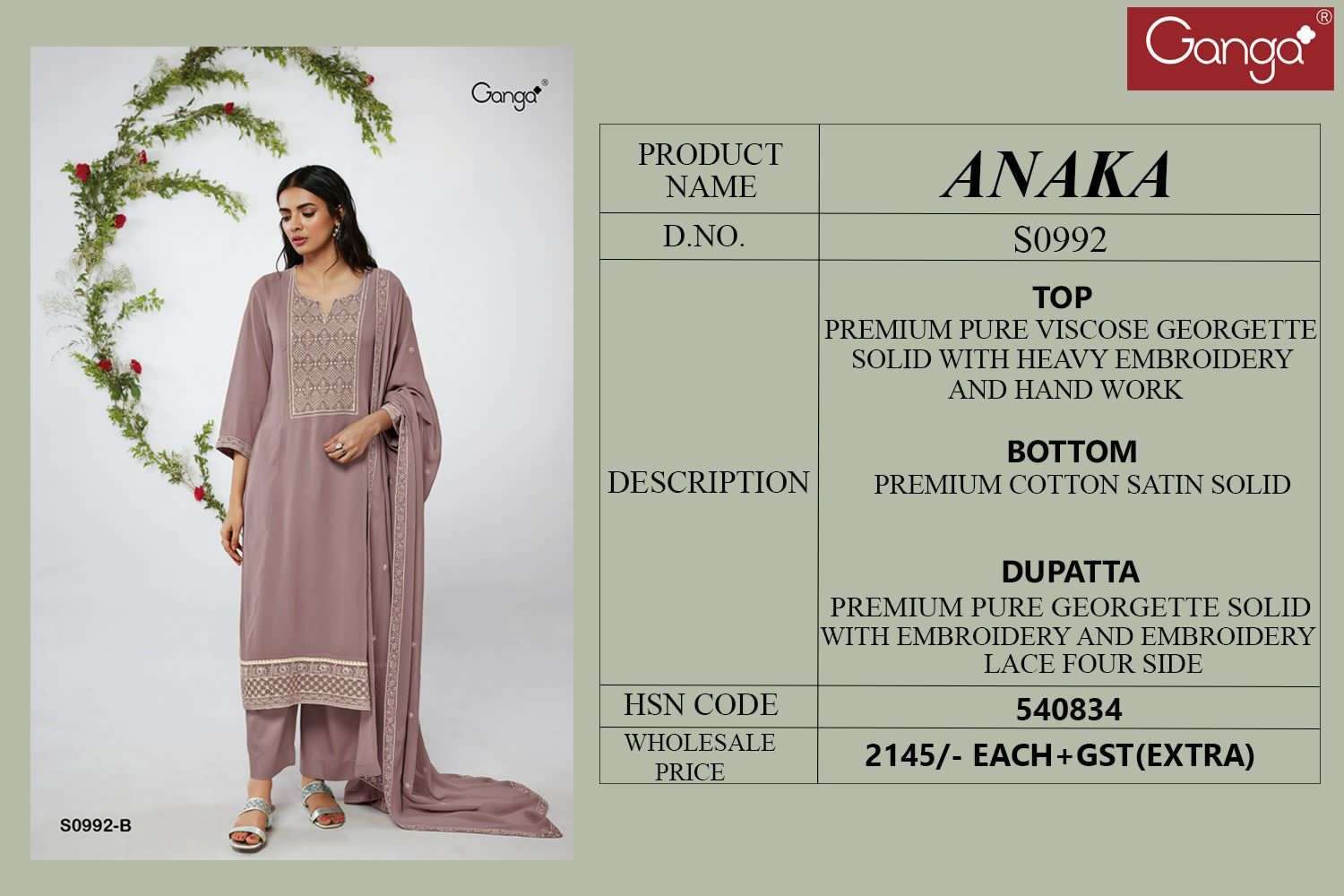 ganga anaka 0992 series trendy designer top botton and dupatta latest catalogue surat 