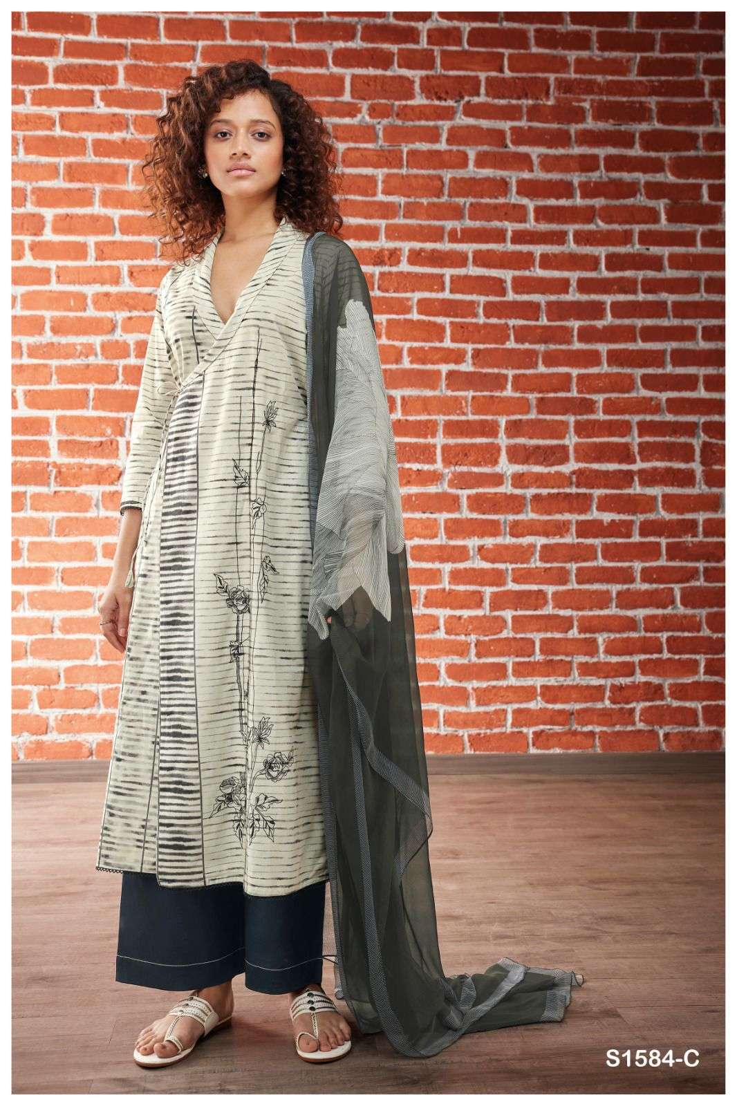ganga divya 1584 series trendy designer dress material catalogue manufacturer surat