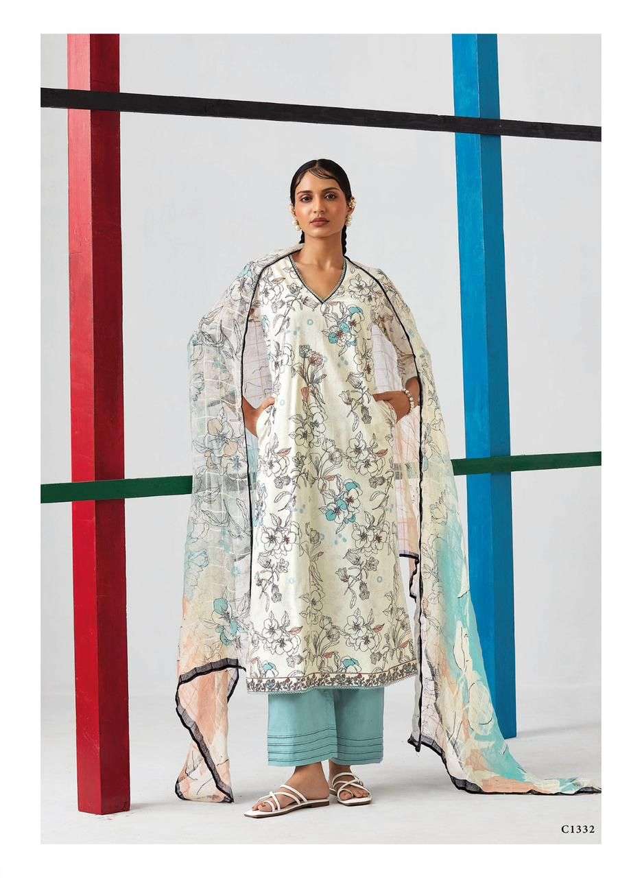 ganga elements 1331-1336 series trendy designer dress material catalogue exporter surat