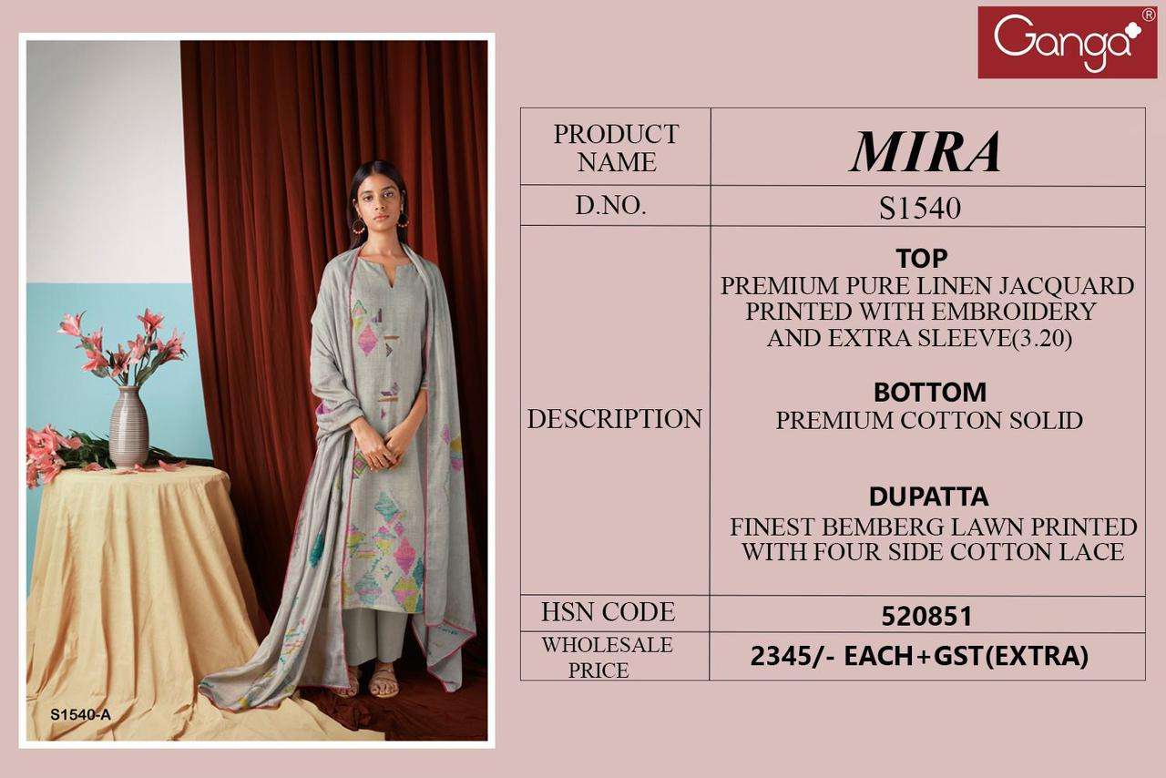 ganga mira 1540 series stylish designer top bottom with dupatta latest catalogue surat