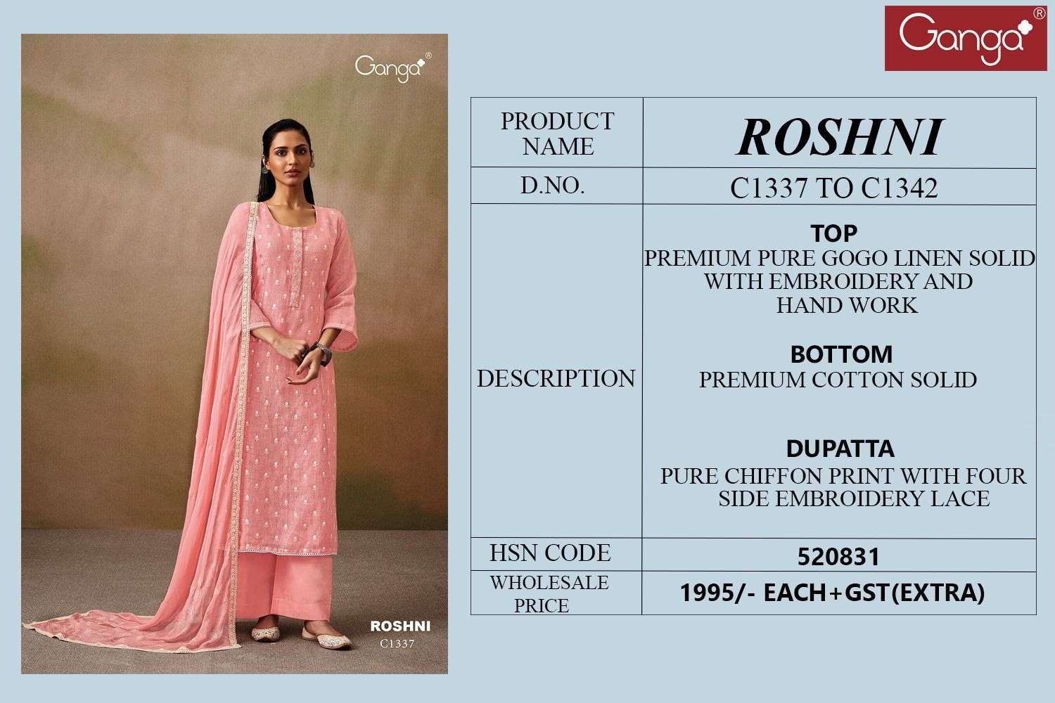 ganga roshni exclusive designer linen solid salwar kameez best wholesale price 