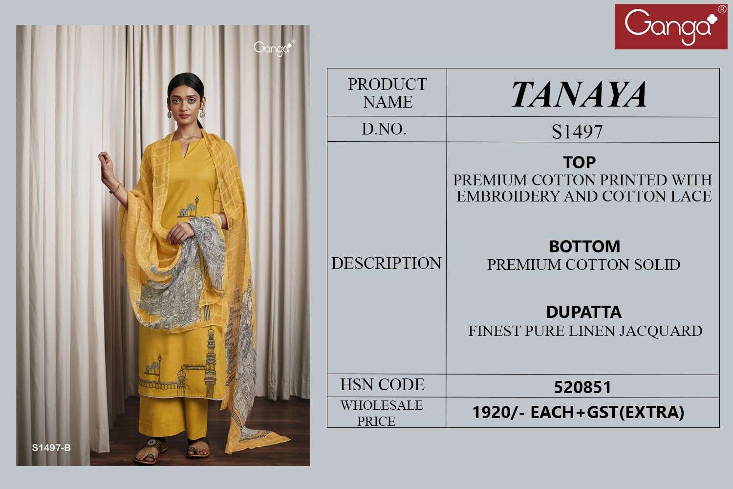 ganga tanaya 1497 series exclusive designer salwar kameez catalogue manufacturer surat 
