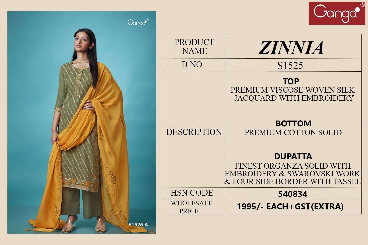 ganga zinnia 1525 series fancy designer top bottom with dupatta catalogue wholesaler surat
