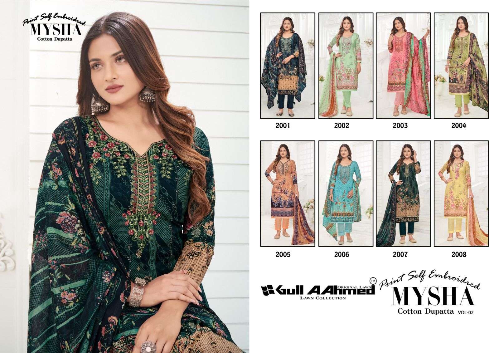 gull aahmed mysha vol-2 2001-2008 series unstich designer salwar kameez catalogue online dealer surat 