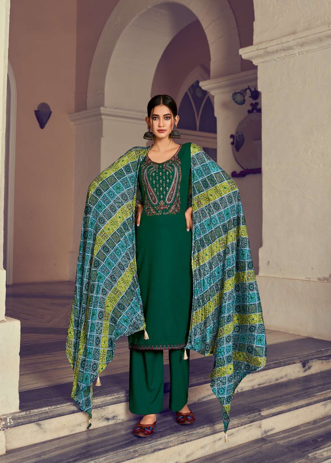 hermitage clothing lehariya 1001-1008 series viscose rayon embroidered work salwar kameez surat