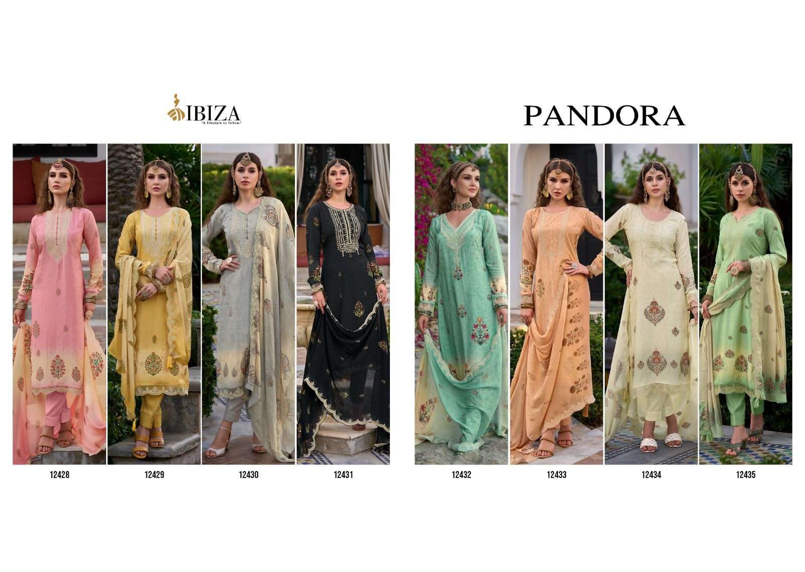 ibiza by pandora 12428-12435 series pure muslin digital salwar kameez online shopping wholesale at surat