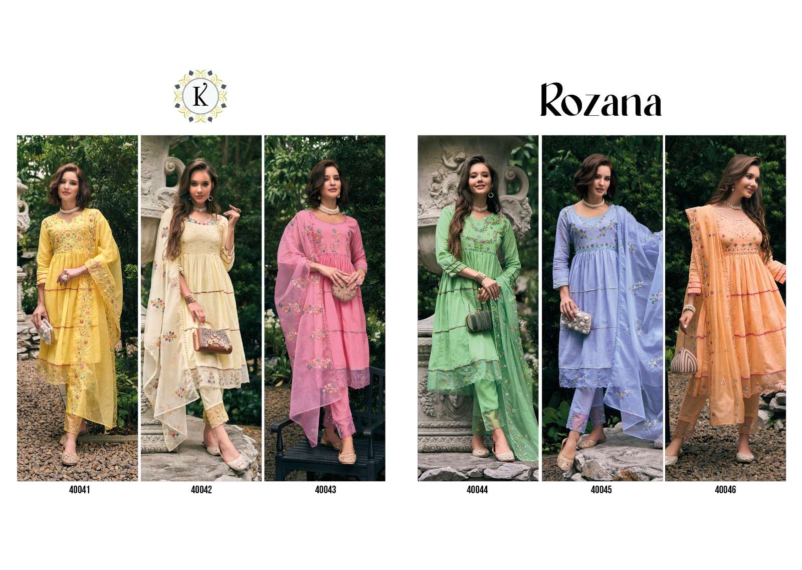 kailee fashion rozana 40041-40046 series pure cotton fancy work salwar kameez wholesale price 