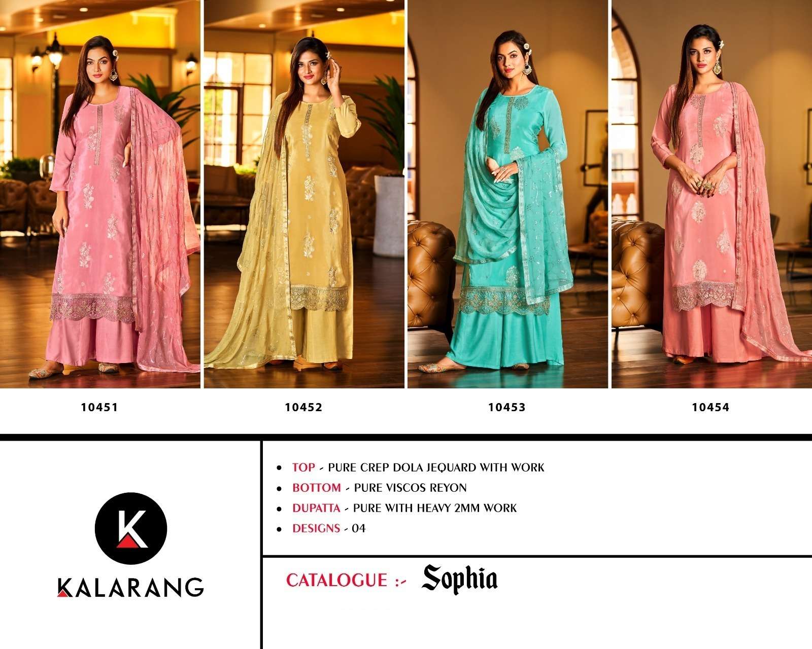 kalarang sophia 10451-10454 series exclusive designer salwar kameez catalogue manufacturer surat