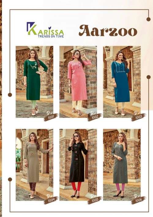 karissa trends aarzoo 1001-1006 series premium designer kurtis collection wholesale price surat 