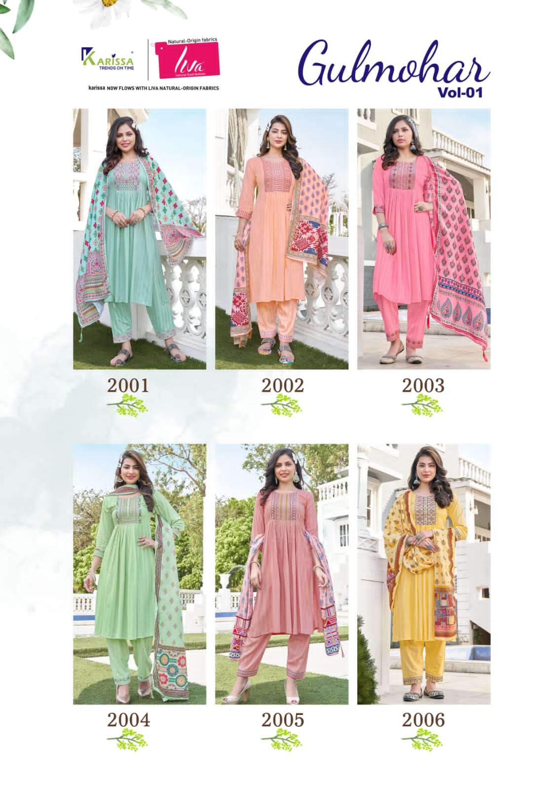 karissa trends gulmohar vol-1 2001-2006 series exclusive designer top bottom with dupatta manufacturer surat