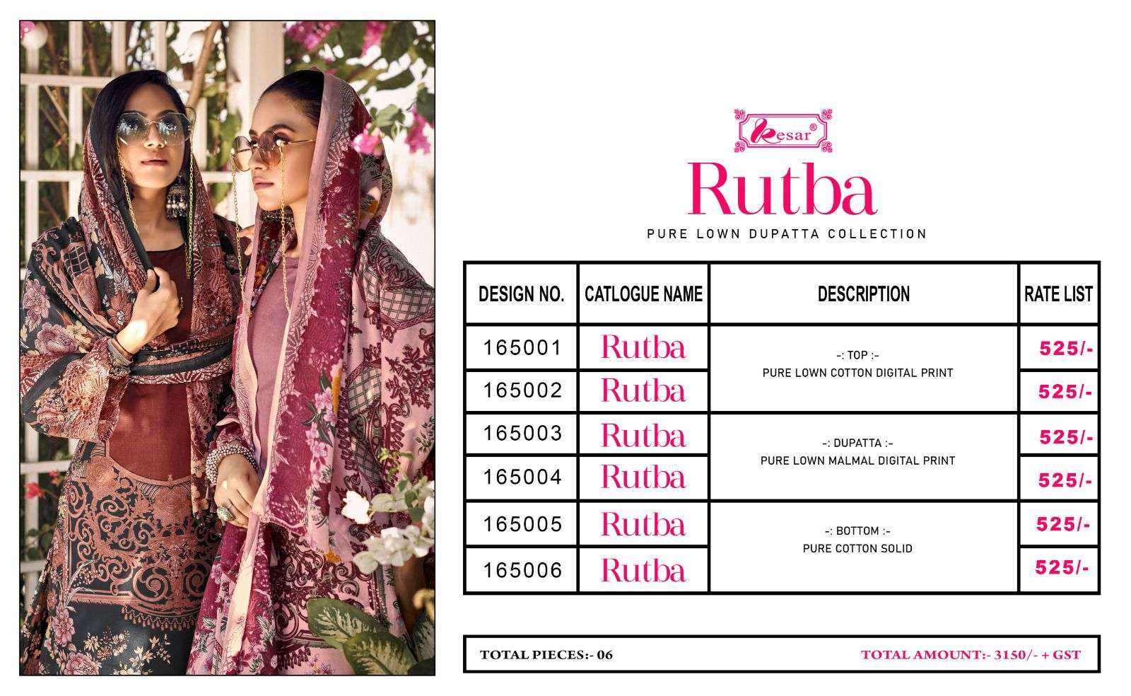 kesar rutba 165001-165006 series unstich designer salwar kameez catalogue wholesale price surat 