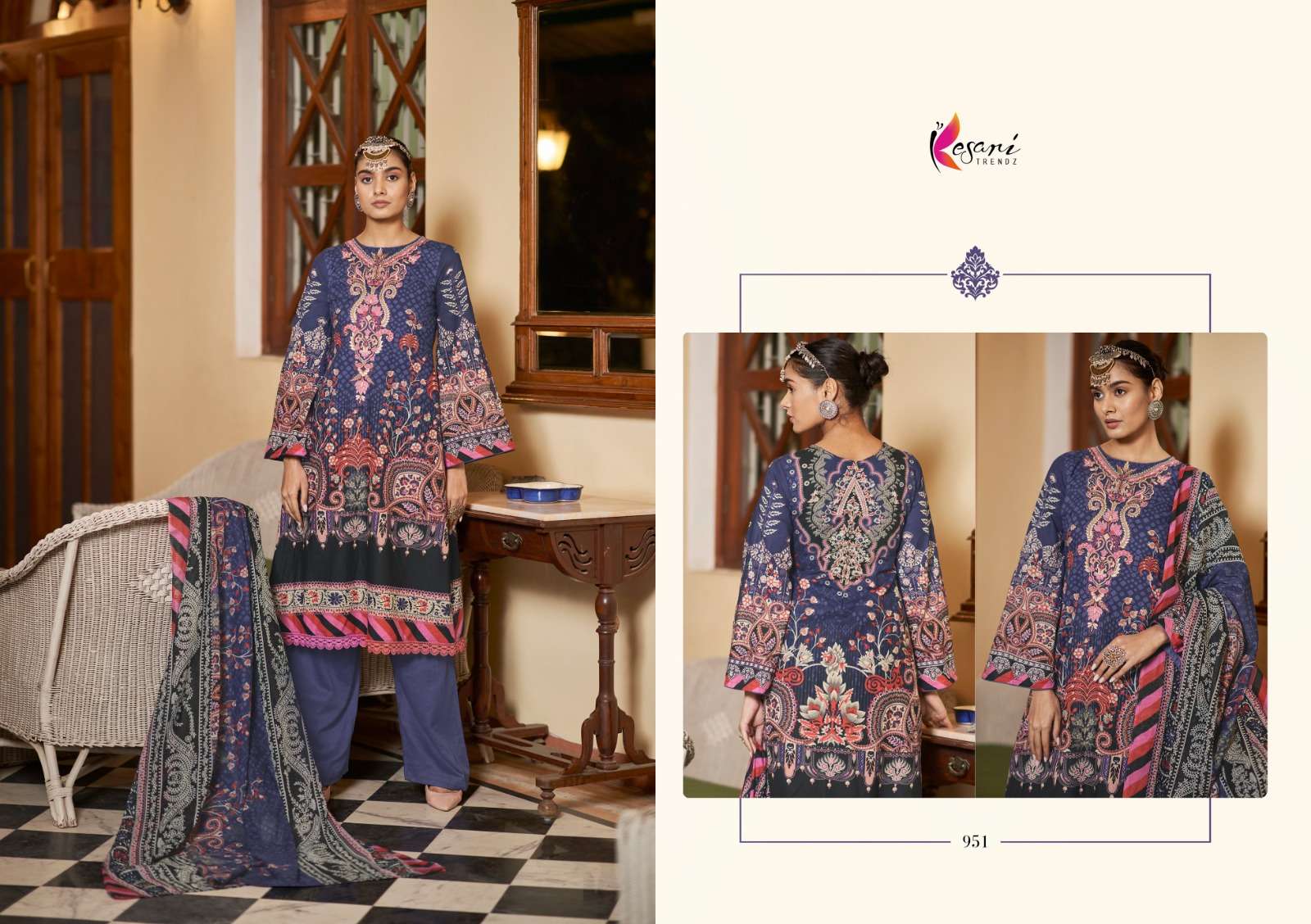 kesari trendz jannat e noor 951-958 series designer top botton and dupatta latest catalogue wholesaler surat