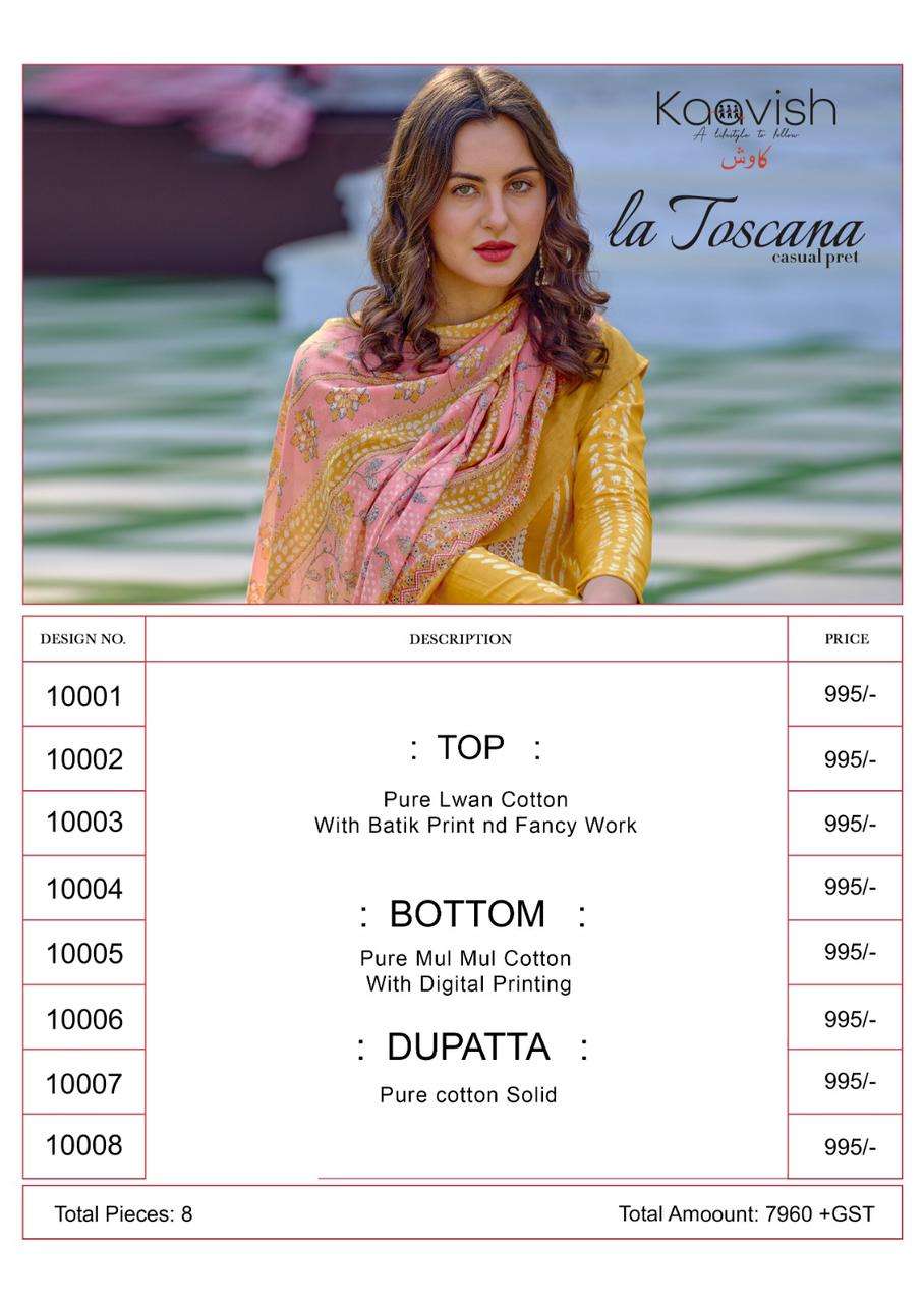 kilory trends la joscana 10001-10008 series lawn cotton designer top bottom with dupatta new catalogue surat 