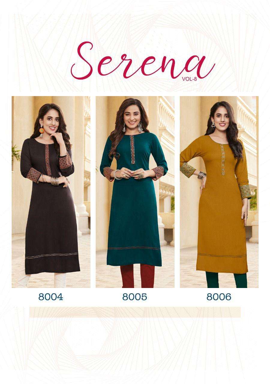 ladies flavour serena 8001-8006 series exclusive kurti full catalogue best price wholesaler 