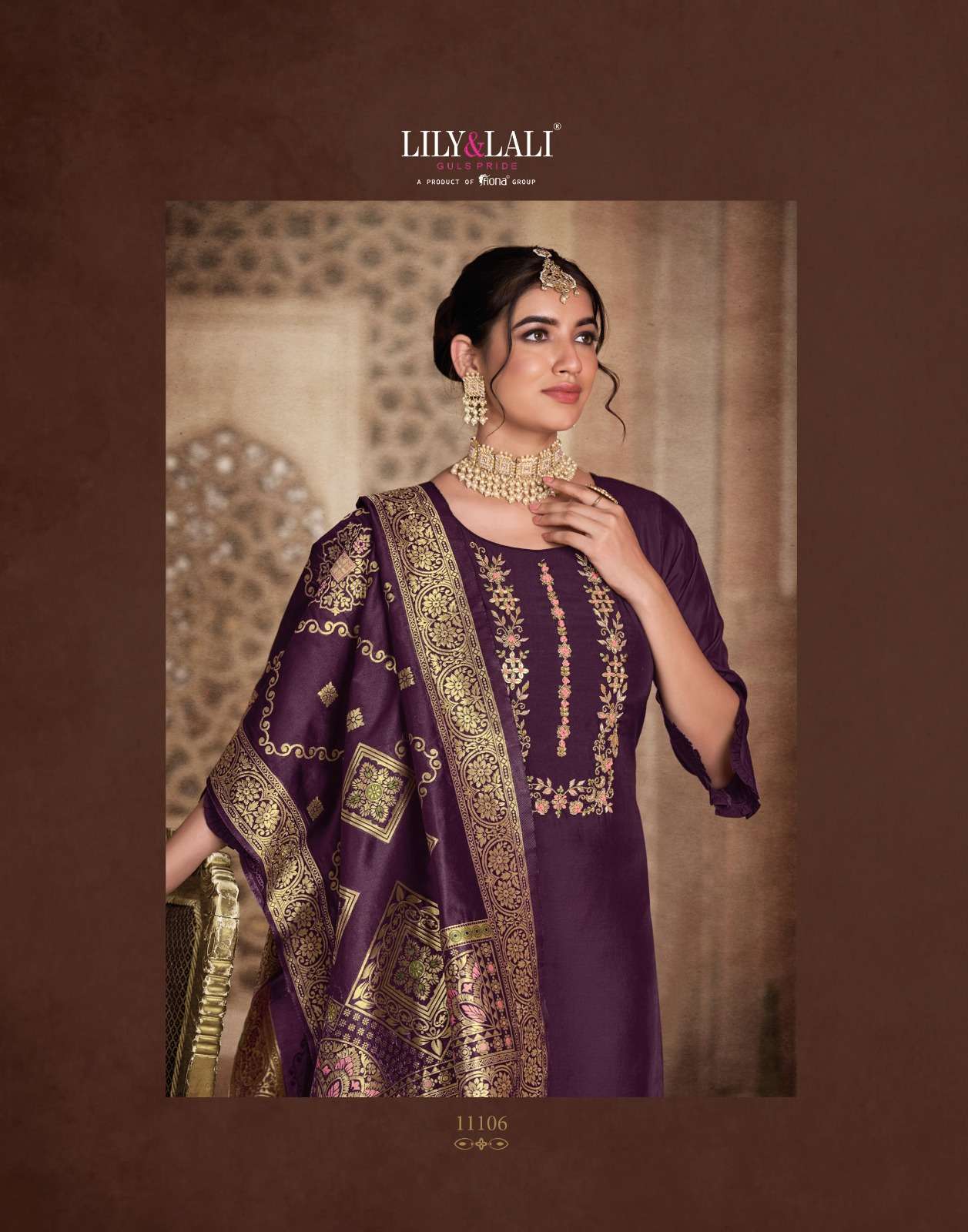 lily and lali gulmeena 11101-11106 series party wear designer top and botton dupatta catalogue online market surat 