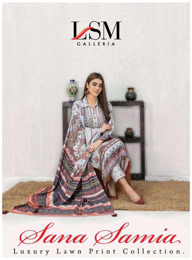 lsm galleria sama samia 101-106 series lawn designer salwar kameez catalogue design 2023 
