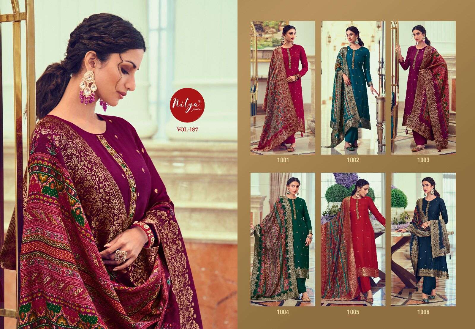 lt fabrics nitya vol-187 1001-1006 series indian designer salwar kameez catalogue manufacturer surat 