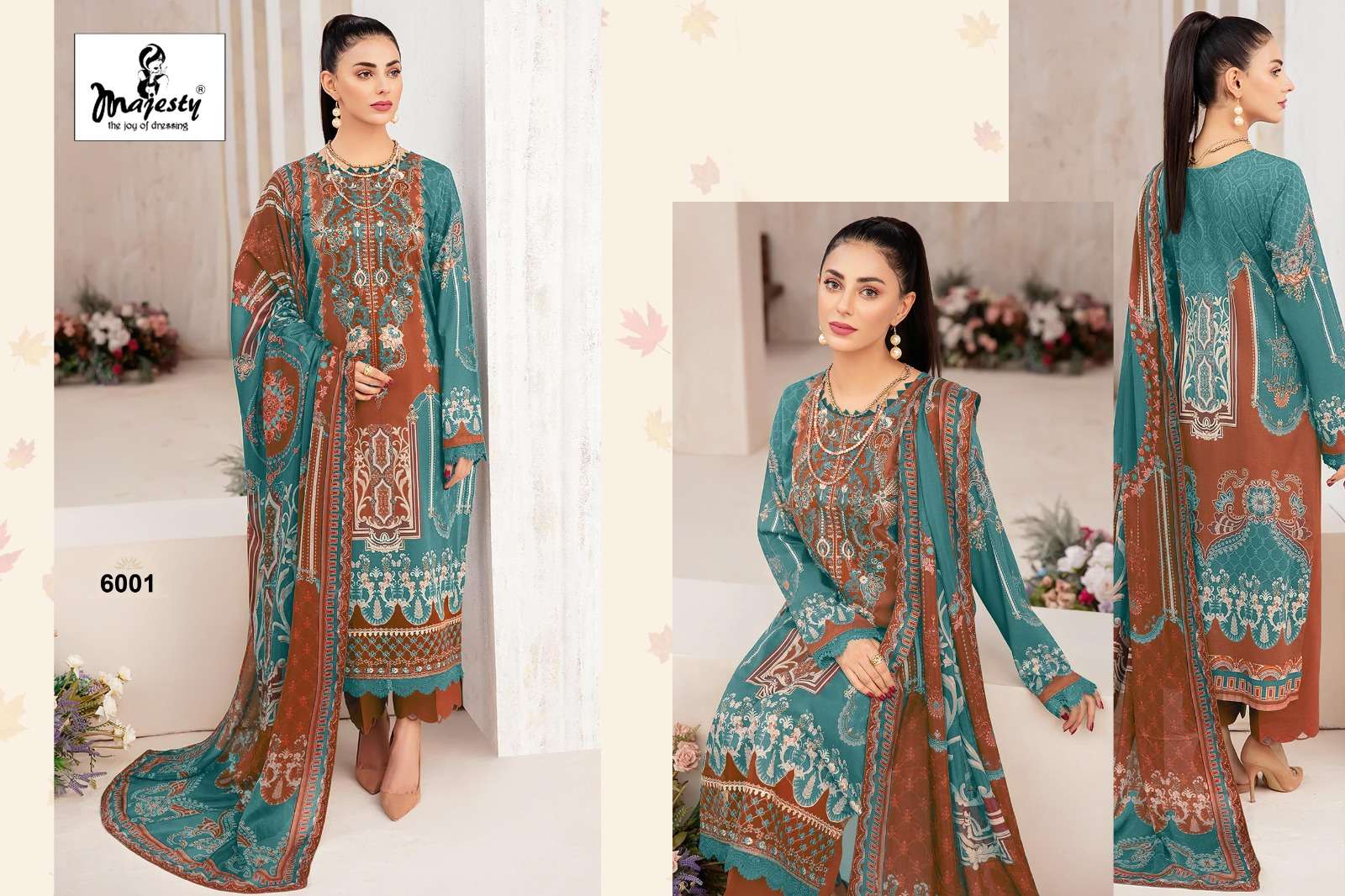 majesty cheveron lawn vol-6 6001-6006 series stylish designer pakistani salwar kameez catalogue design 2023