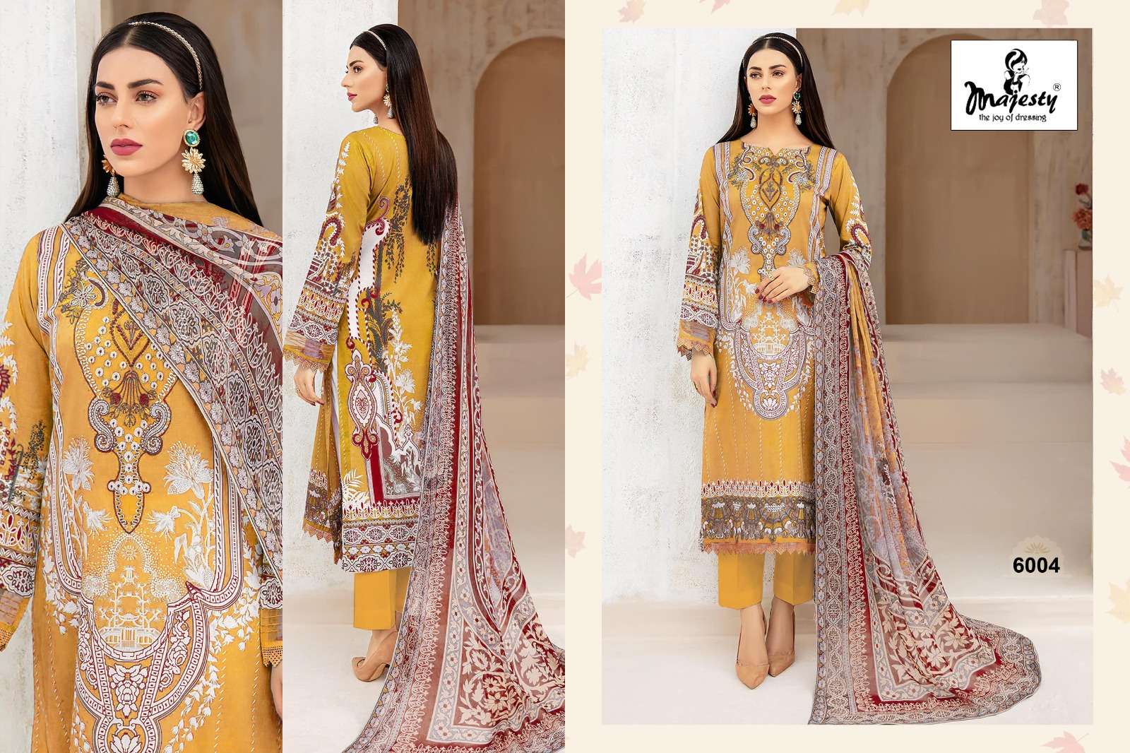 majesty cheveron lawn vol-6 6001-6006 series trendy designer pakistani salwar kameez catalogue manufacturer surat 
