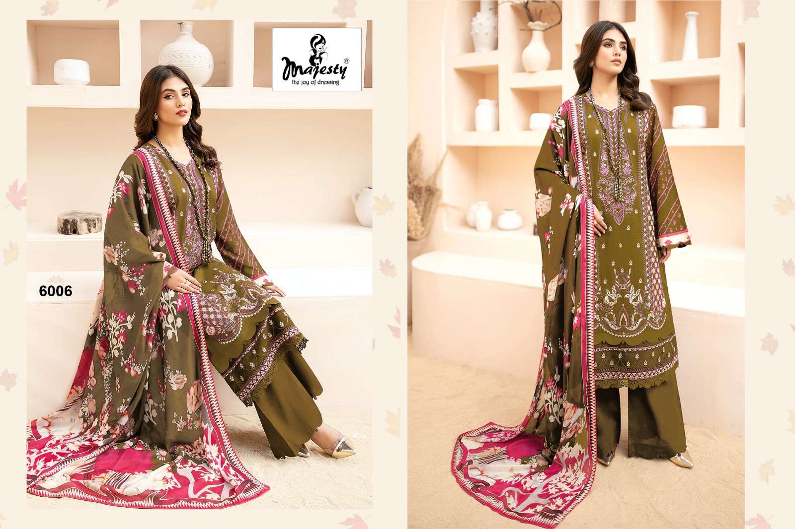 majesty cheveron lawn vol-6 6001-6006 series trendy designer pakistani salwar kameez catalogue manufacturer surat 