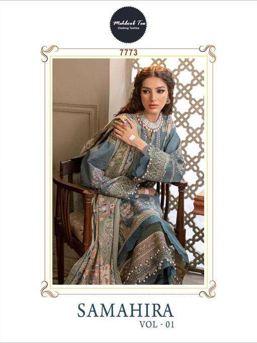 mehboob tex samahira vol-1 1039-1040 series fancy designer pakistani salwar suits catalogue wholesaler surat 