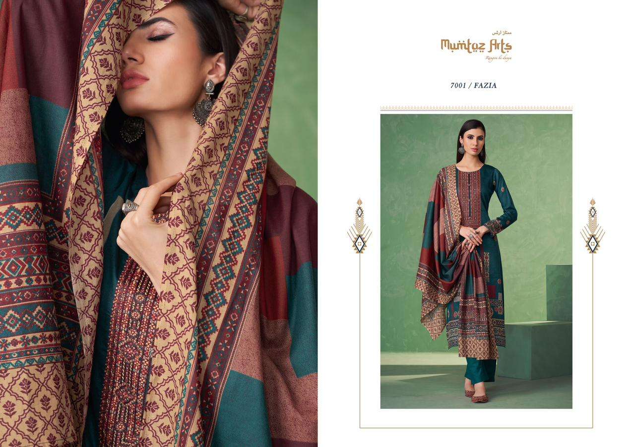 mumtaz arts fazia 7001-7007 series stylish designer salwar kameez latest catalogue surat 