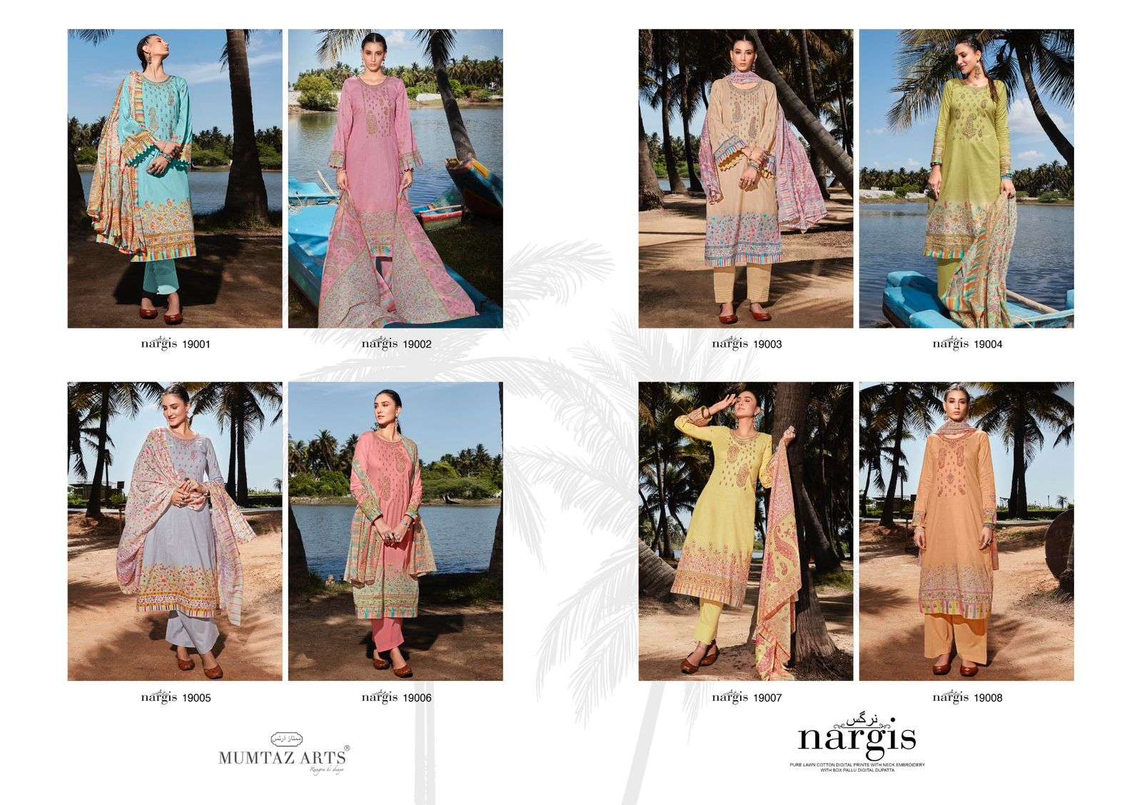 mumtaz arts nargis 19001-19008 series lawn cambric designer unstich salwar kameez wholesale price surat 